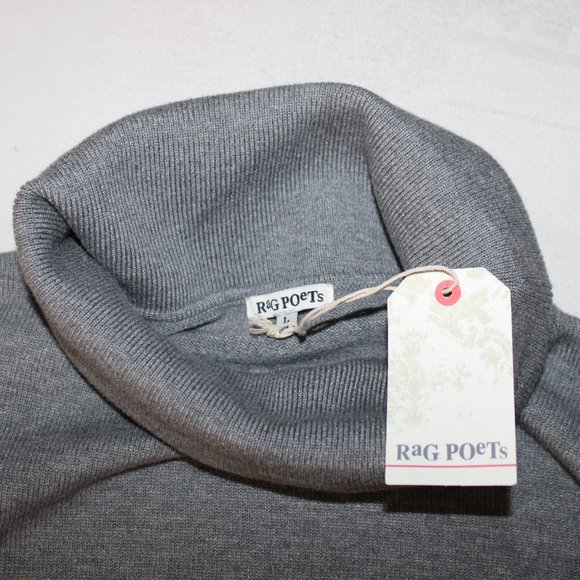 Rag Poets Fort Greene Heather Grey Elongated Ribbed Turtle Neck Sweater,… - Picture 9 of 10